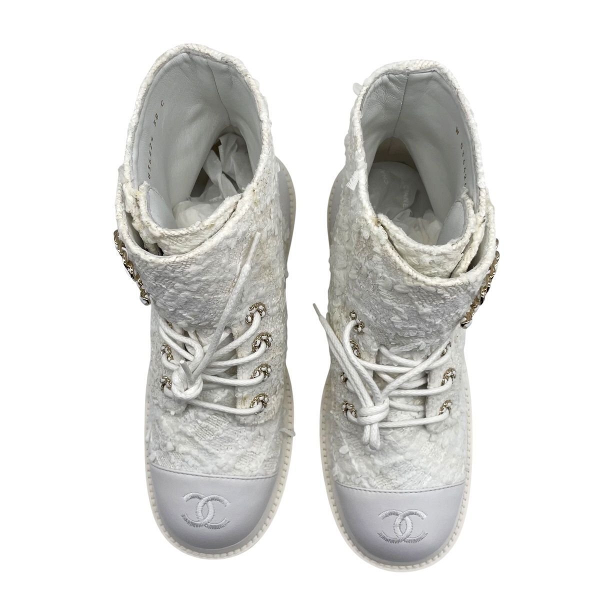 中古】 CHANEL シャネル チェーン ココマーク コットンツイード  