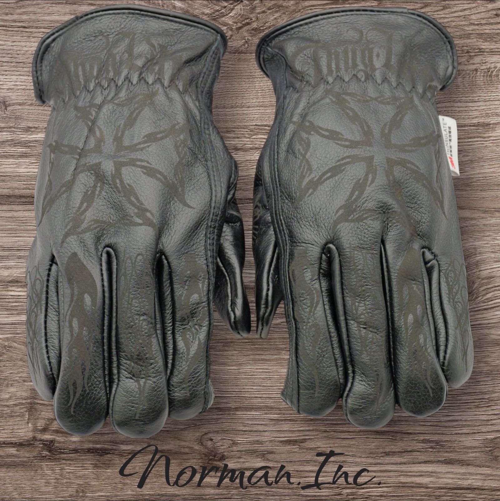 冬用　レザーグローブ　バイク　タトゥー　アメリカン　カスタム　裏起毛　手袋 牛革 冬用 保温綿 裏起毛 レザーグローブ スカル アメリカン バイク