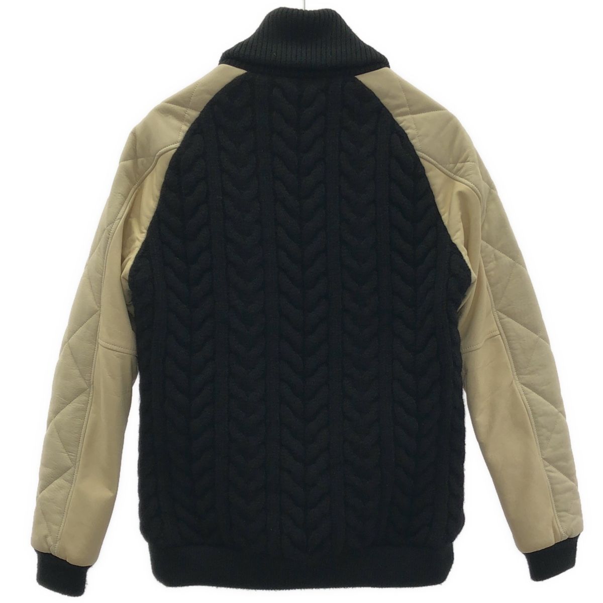 1piu1uguale3 ウノピゥウノウグァーレトレ 13AW キルティングレザーニットスタジアムジャケット MRB025 WOL028 ホワイト ブラック 4