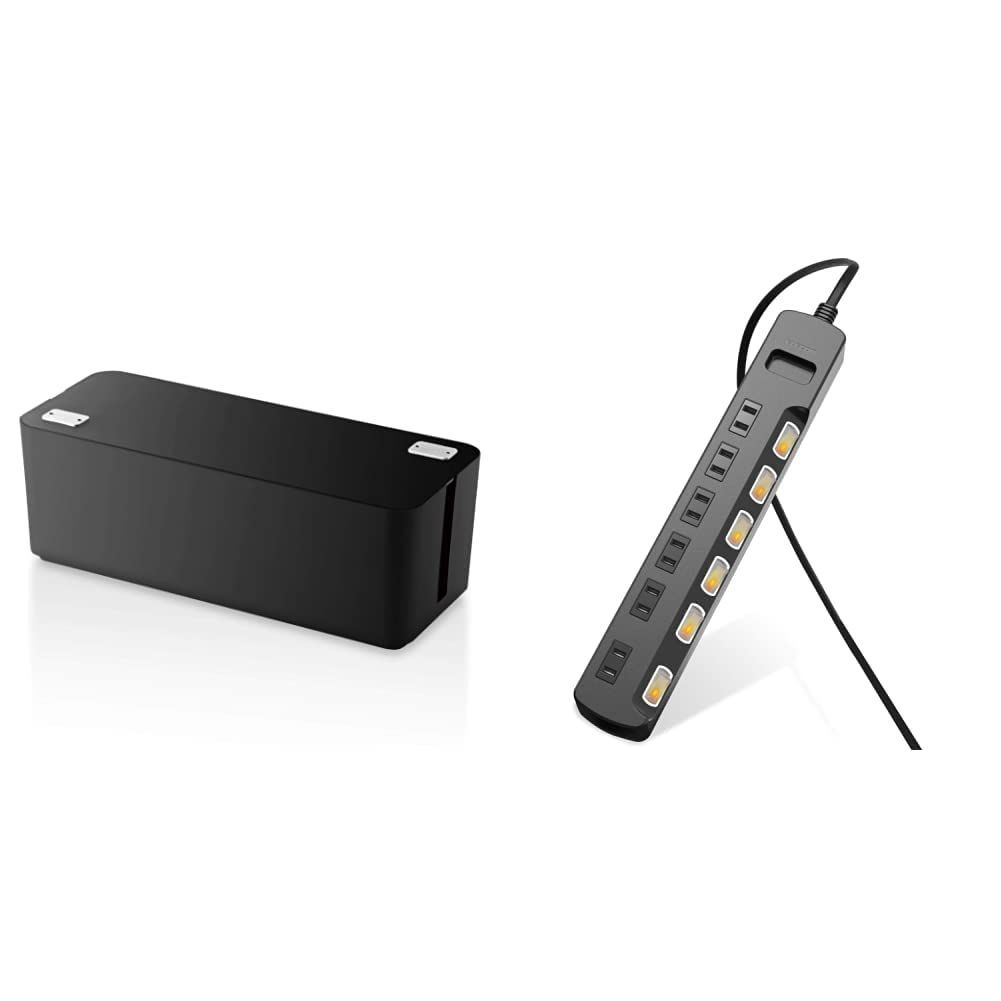 【人気商品】6個口電源タップ収納 ブラック EKC-BOX001BK +電源タップ ケーブル収納ボックス 雷ガード 個別スイッチ ほこりシャッター付 6個口 【タップセット】ELECOM 3m ブラック T-K6A-2630BK