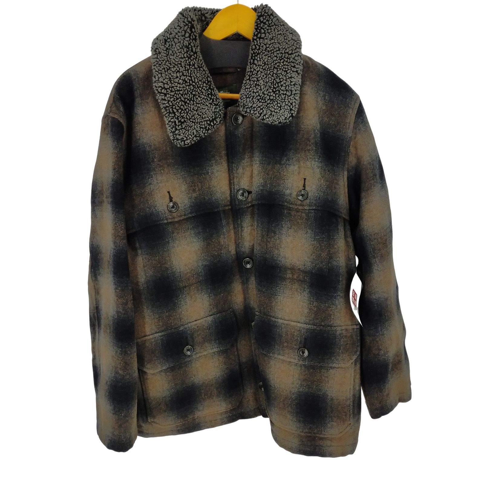 エディーバウアー Eddie Bauer オンブレチェックウールコート 襟ボア