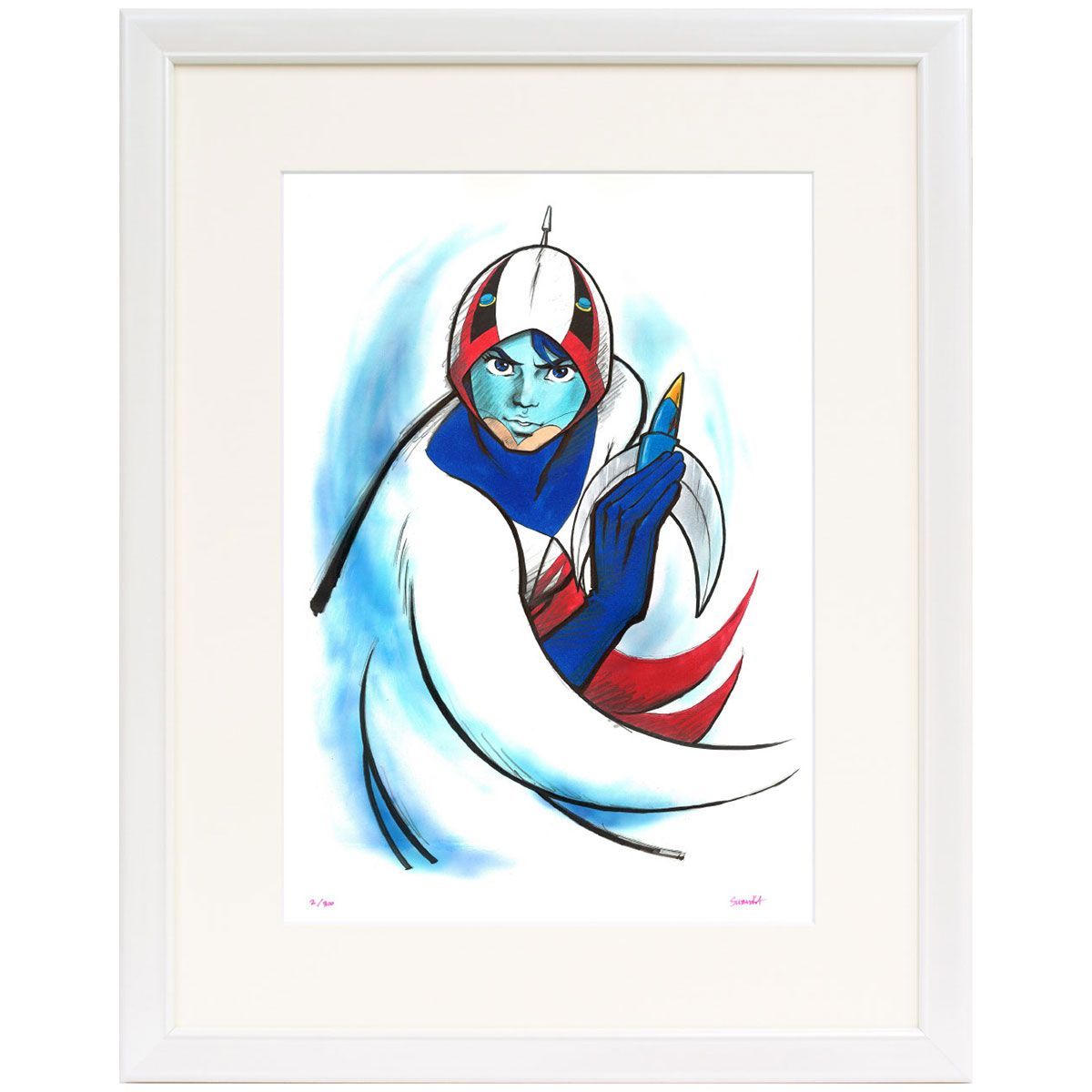 額装版画 「ガッチャマンバードラン」 吉田すずか タツノコプロ／監修 ジークレー版画 ジクレー 額入り 昭和のテレビアニメ 1972年TV放映 父の日 母の日 敬老の日 誕生日プレゼントに 半切 科学忍者隊ガッチャマン ZDG-C6315