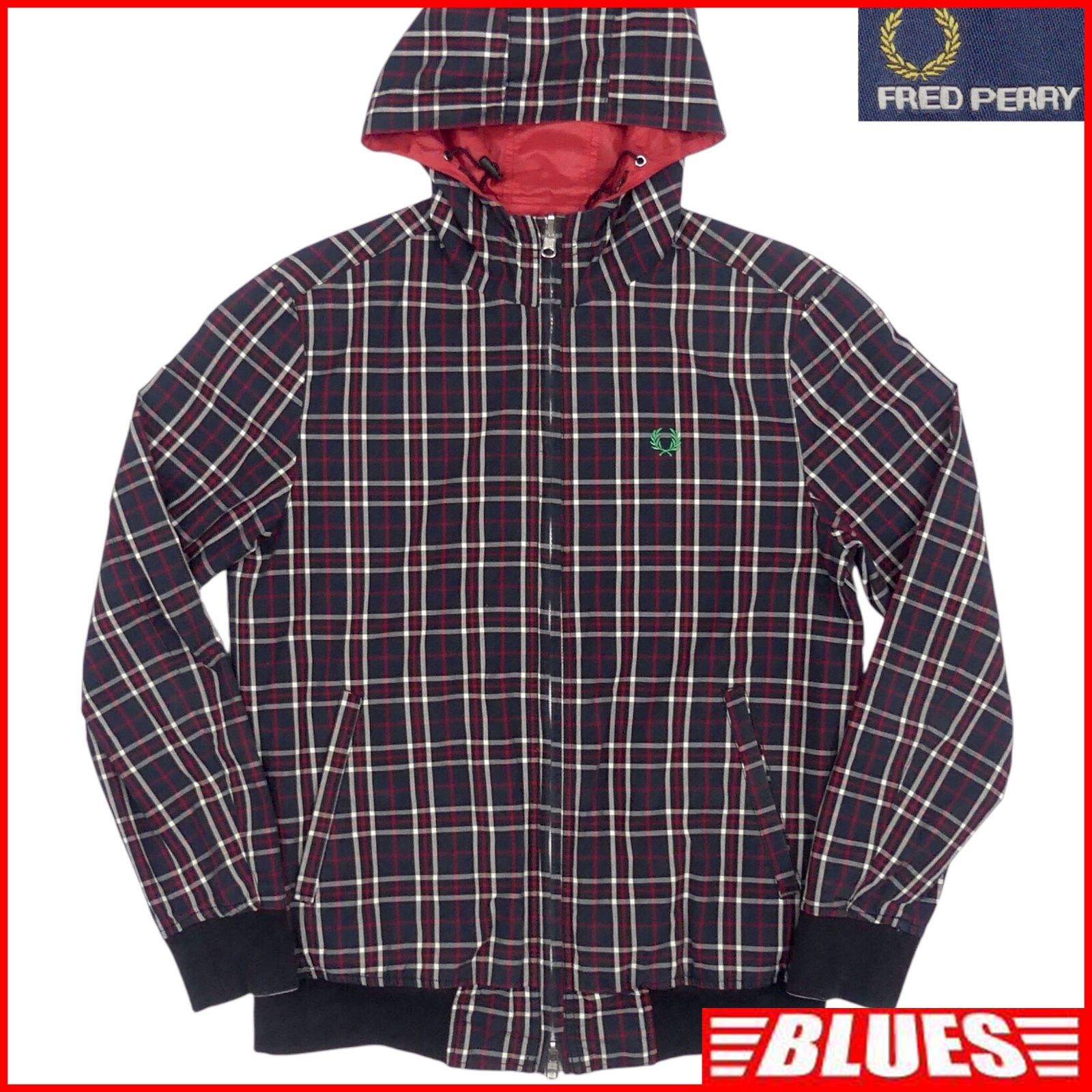 FRED PERRY フレッドペリー リバーシブルジャケット ブルゾン M チェック 古着 メンズ 赤 パーカー ジャケット_ブルゾン_サイズM一覧←SEULB屋着古← TY3682
