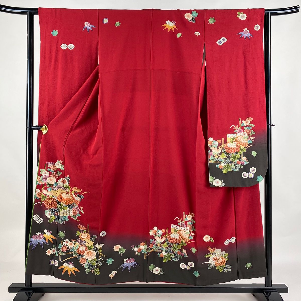 振袖 身丈154cm 裄丈62.5cm S 袷 源氏香 菊 金糸 金彩 赤 正絹 名品