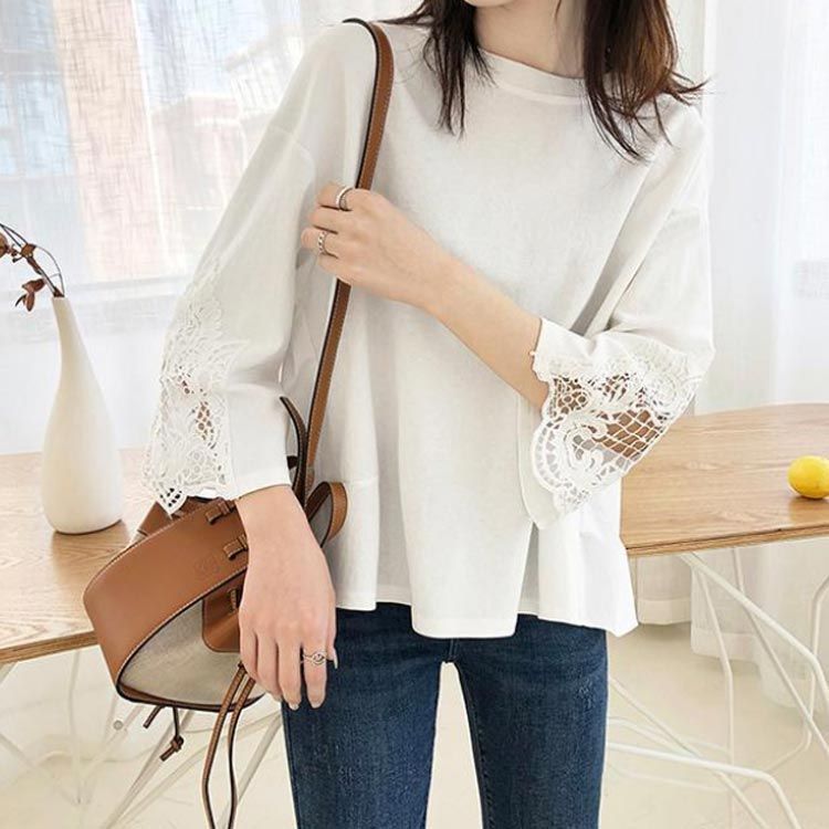 pois blouse tee ブラウス　Tシャツ　トップス 新品　ホワイト OTONA トップス シャツ ブラウス レディース ホワイト 春夏 7分