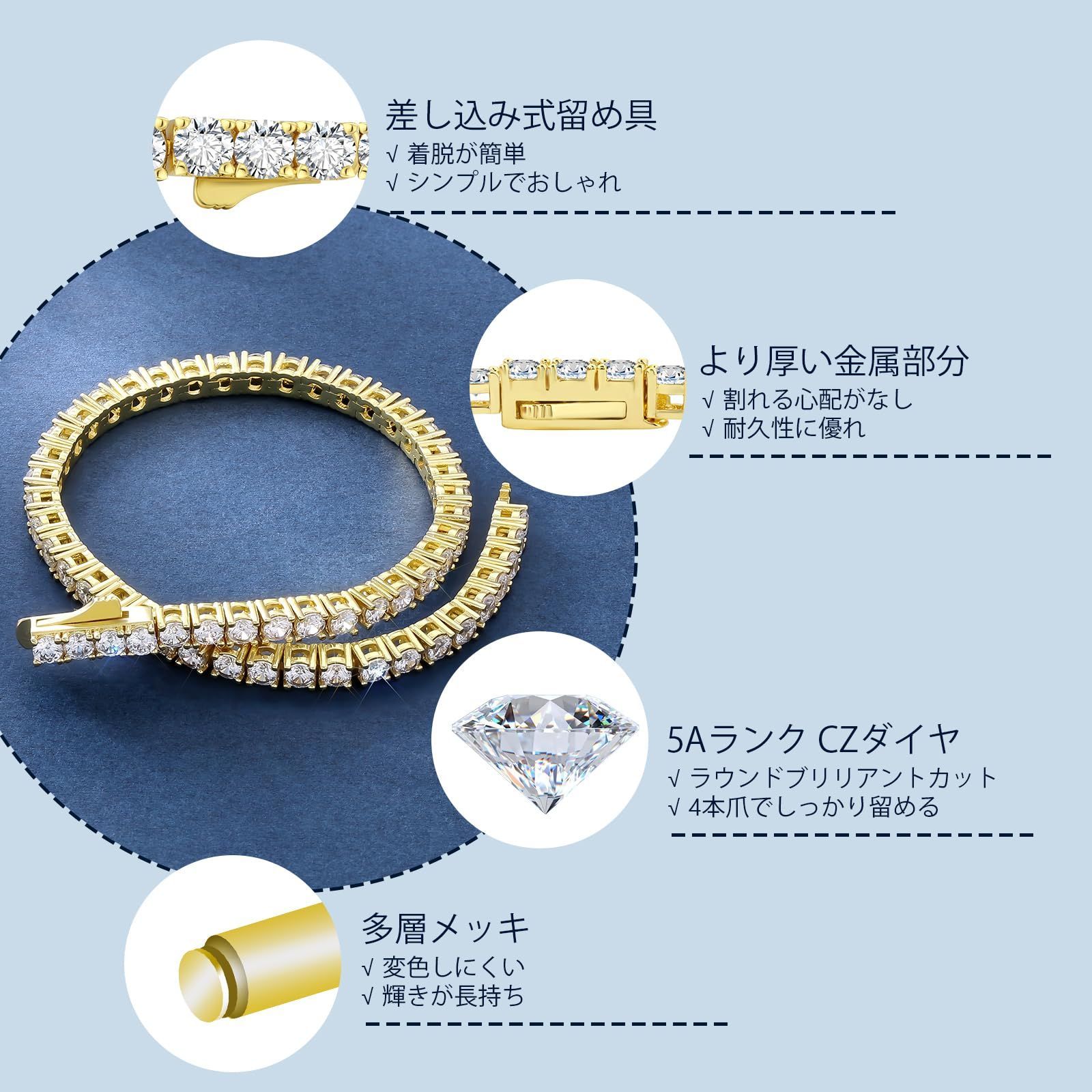 きらきら CZ イニシャル ゴールド ブレスレット ハワイアンジュエリー きらきら CZ エタニティサークル ゴールド