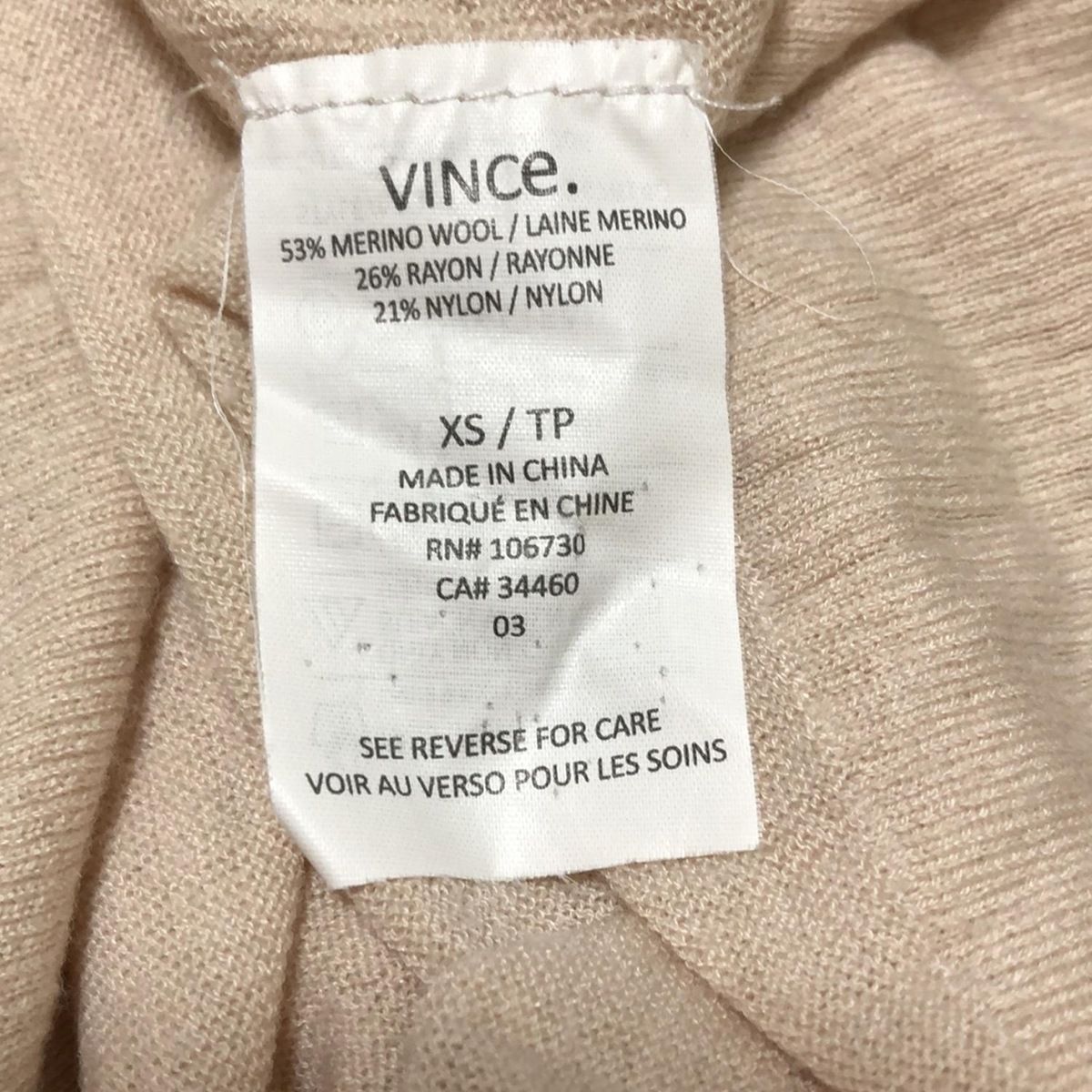 Vince - VINCE(ヴィンス) 長袖セーター サイズXS レディース - ピンクベージュ クルーネック Vince - VINCE(ヴィンス) 長袖セーター サイズXS レディース