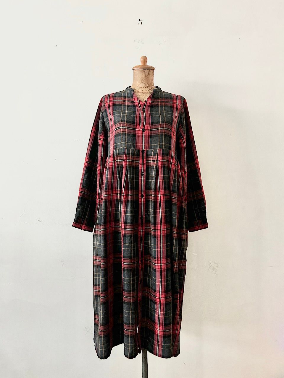 GRANDMA MAMA DAUGHTER ギンガムチェックマオカラーワンピース 6OZ