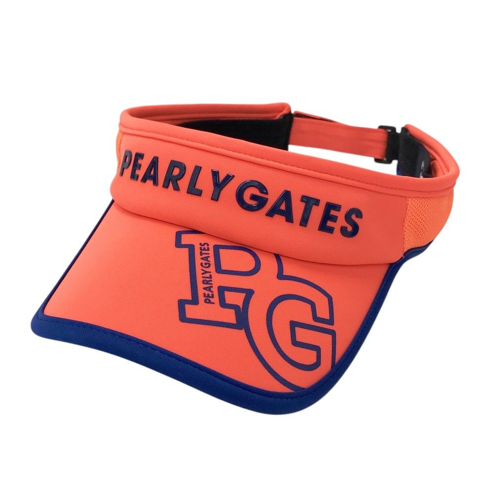 パーリーゲイツ サンバイザー レッドピンク×オレンジ 立体ロゴ つばクリア素材 レディース FR ゴルフウェア PEARLY GATES PEARLY サンバイザー パーリーゲイツ 総柄 ロゴ刺繍 蛍光オレンジ