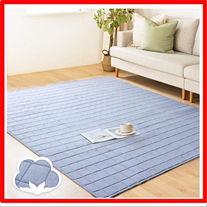 【送料無料】シャンブレー/ブルー_約185x185CM SunshineLife ラグ カーペット 【高機能 通気速乾】 ラグマット 厚手 天然綿100％ 2畳