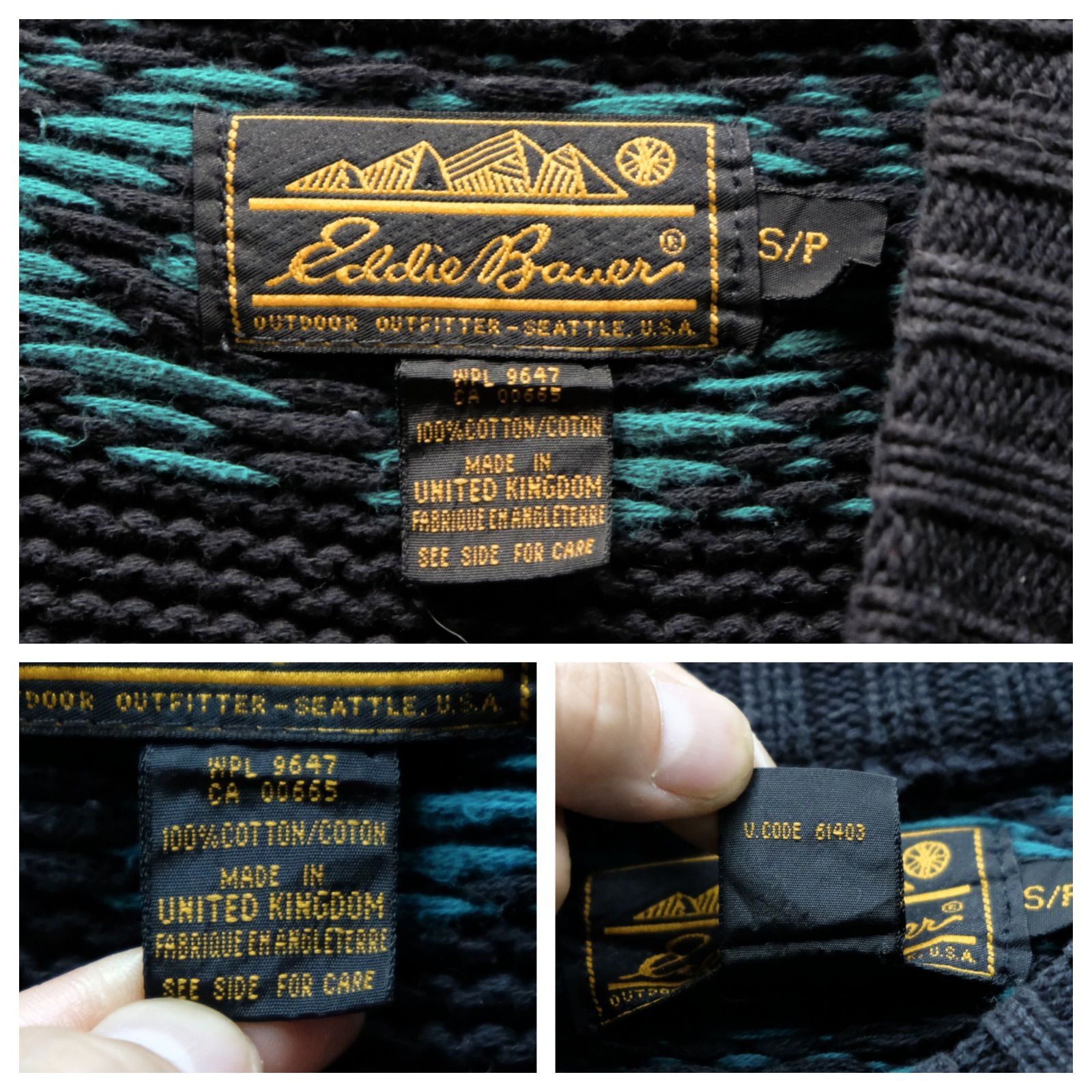 UK製 黒タグ Eddie Bauer ノルディック柄 コットンニット