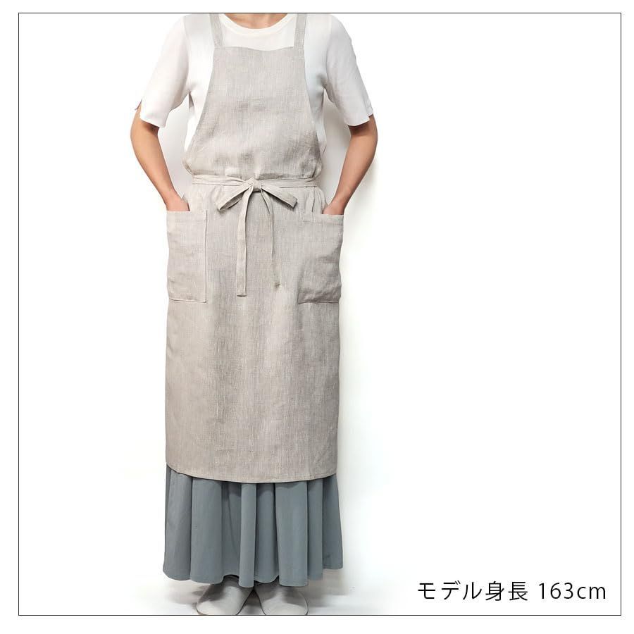LINEN - BASIC エプロン クロスタイプ リネン ミント 汚れが落ちやすい ポケット 紐止め バッククロス 光沢感 上品 麻 総丈 95 cm 身幅