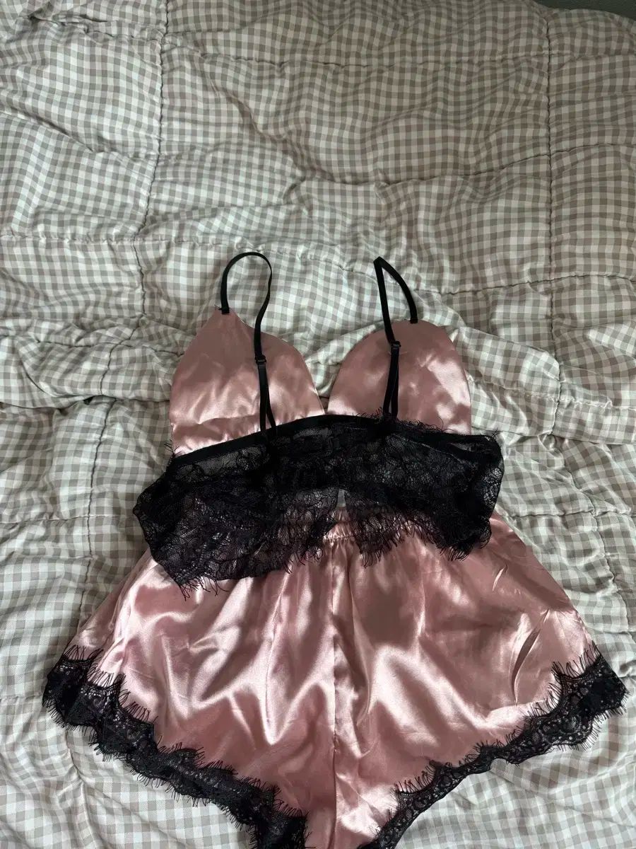 教訓 シルク ピンク レース スリップ セット