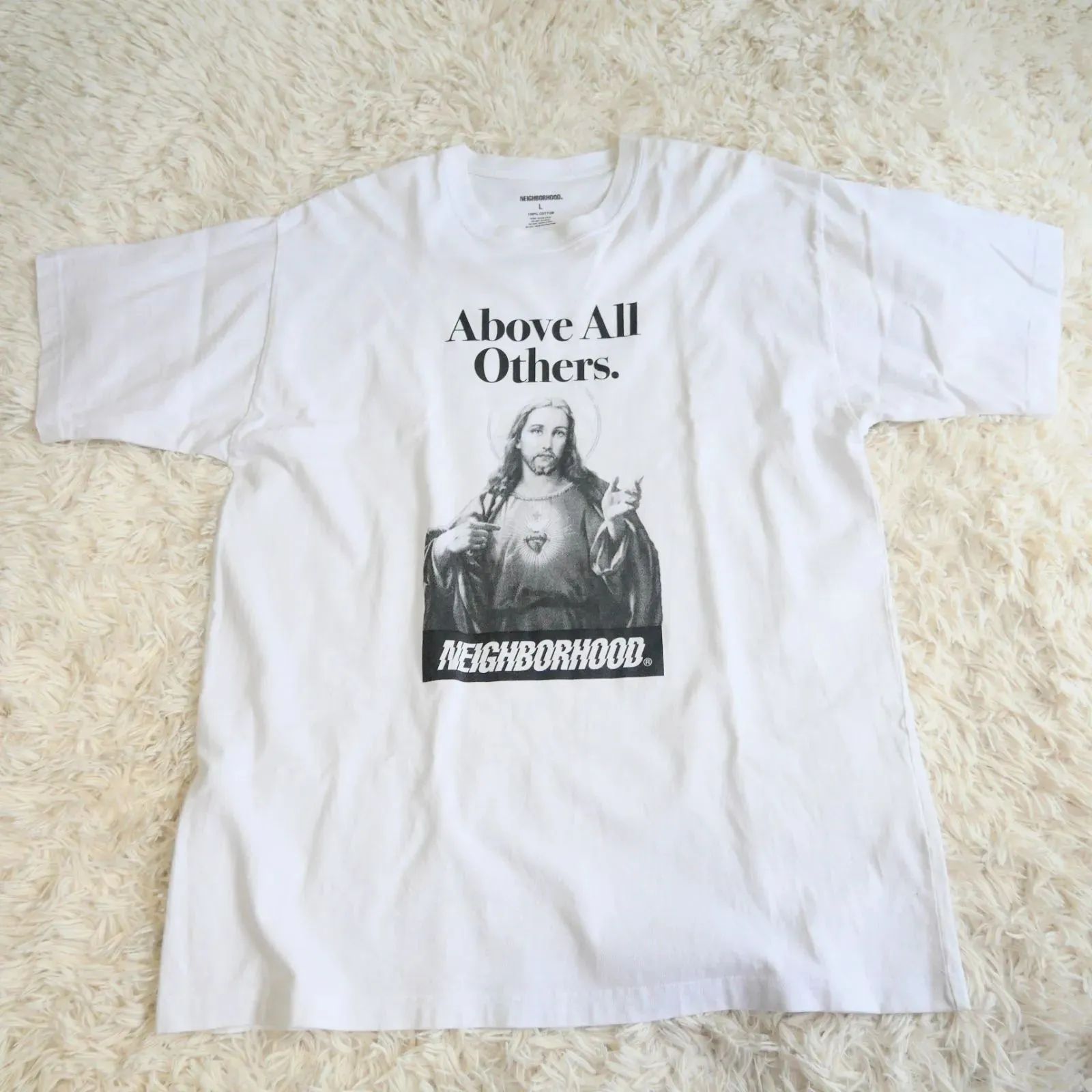 NEIGHBORHOOD SS WHITEカラー Above All Others BIGプリント T-SHIRT/L