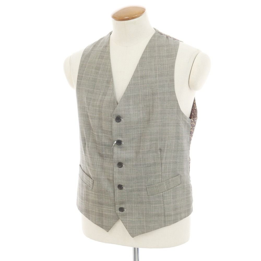 【中古】ベヴィラクア BEVILACQUA ウール チェック ジレ ベスト グレー【サイズM】【メンズ】
