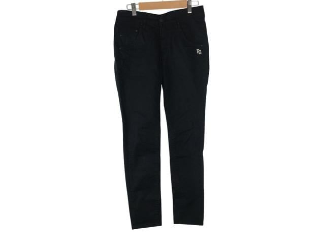 美品】アンパスィ ストレッチパンツ ブルー系×黒 千鳥格子 ロゴ