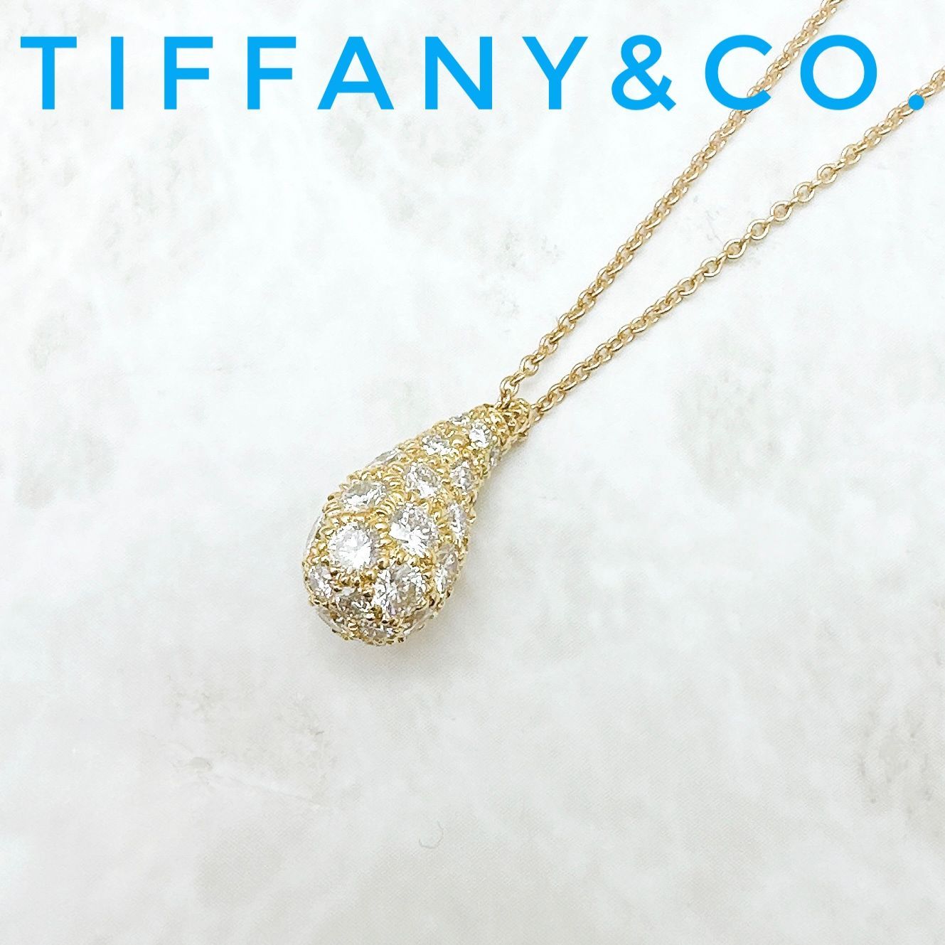 希少/美品🌟Tiffany＆Co. ティアドロップ ダイヤモンド イエローゴールド ネックレス 46㎝ U - メルカリ