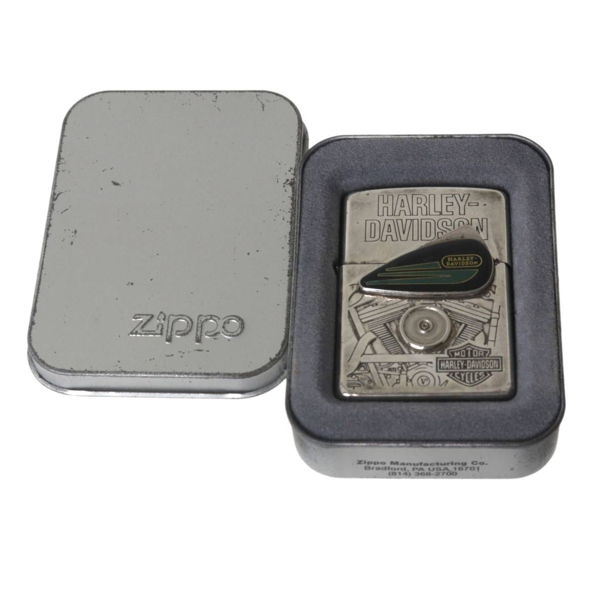 ZIPPO ジッポー オイルライター ハーレーダビッドソン シルバー×ブラック×グリーン F XII 1996年製 箱 NT Cランク