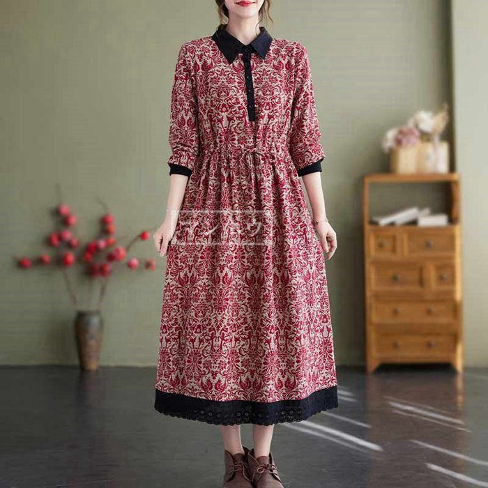 aラインワンピース 秋 長袖 ロングワンピース レディース a