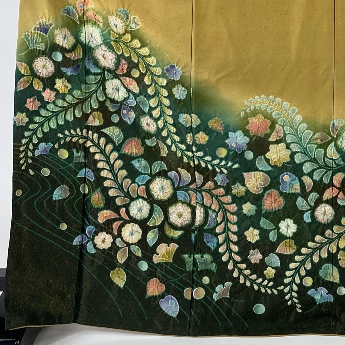 訪問着 身丈170.5cm 裄丈68cm L 袷 落款 辻が花 金通し 山吹茶色