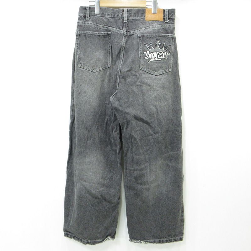 三重本店 9090 ナインティナインティ King Logo Buggy Denim Pants キングロゴバギーデニムパンツ 加工ジップフライデニムパンツ ダメージ加工 NN1270 ブラック サイズ XL 107