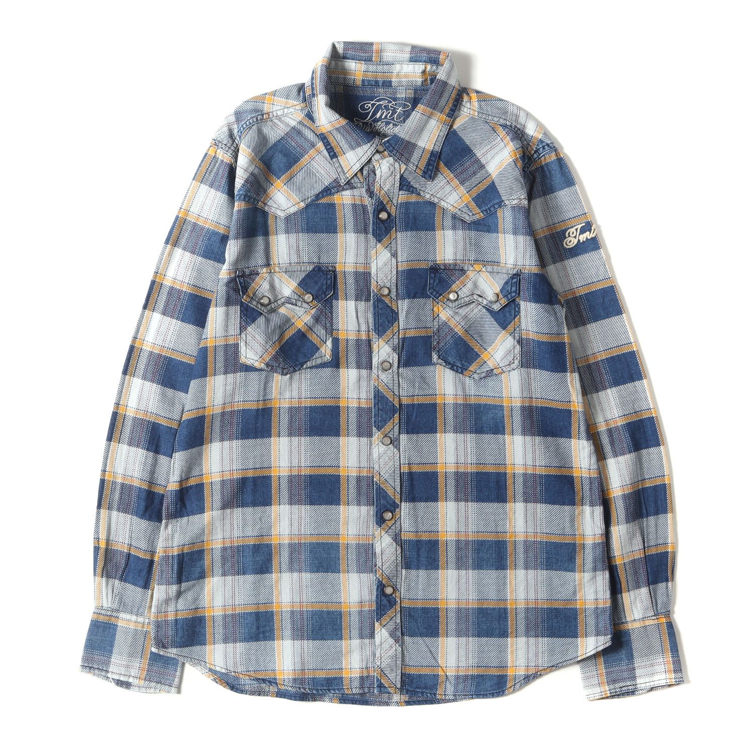 TMT シャツ サイズ:L ヴィンテージ加工 インディゴ チェック ウエスタンシャツ L/SL ORIGINAL INDIGO CHECK SHIRTS  インディゴ イエロー トップス カジュアルシャツ 長袖【メンズ】 - メルカリ