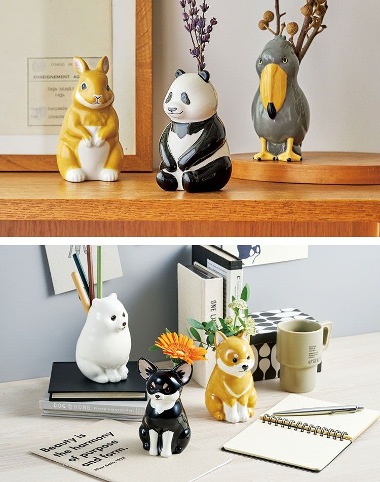 花瓶 一輪挿し 陶器 ペン立て おしゃれ 動物 犬 うさぎ パンダ