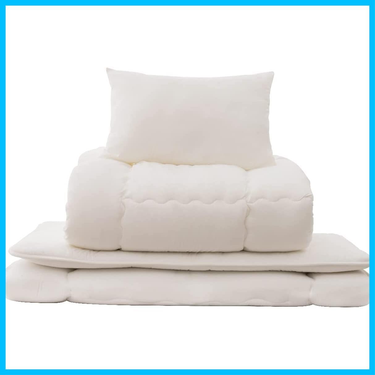 商品 抗菌防臭防ダニ ピーチスキン 軽量 掛け布団 増量バージン綿 敷き布団 ほこり出にくい 枕 あったか 収納袋 ふわふわ 洗える 新生活応援 3点セット 来客用 シングル S RECYCO布団セット アイボリー