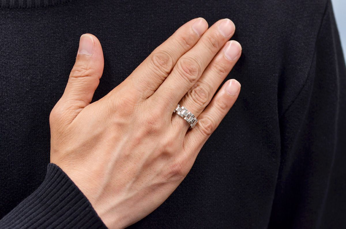 指輪 18金 メンズリング 指輪 地金 男性用 ホワイトゴールド ハート ミル 送料無料の贈り物 お祝い 父の日 2023