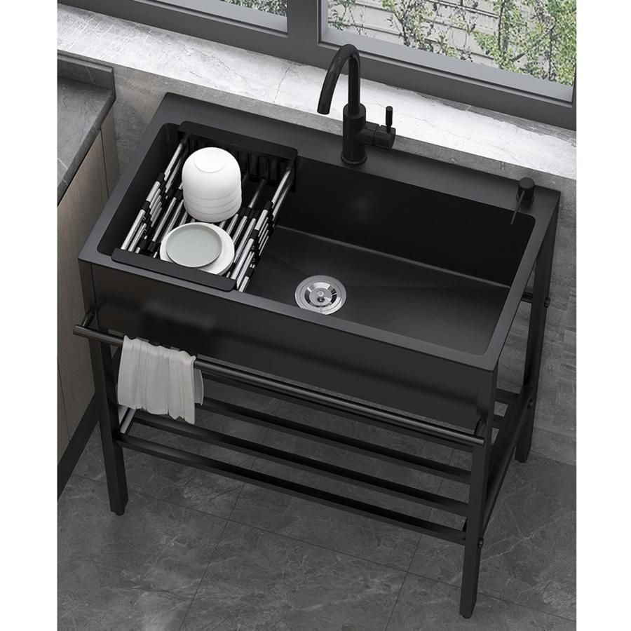 黒流し台 屋外シンク流し台 キッチンシンク シンク アウトドア ガーデンシンク 大容量自立型シンク 業務用厨房簡易流し台 屋外流し台 洗面所 簡単取付 カフェ 病