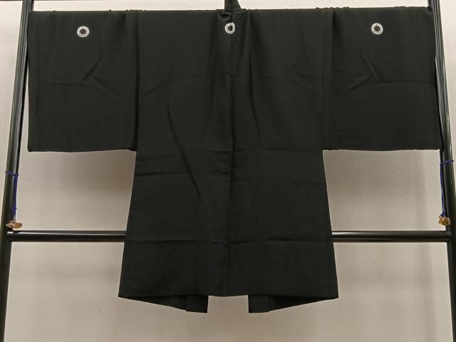 平和屋着物＃男性 長羽織 黒紋付 正絹 gt