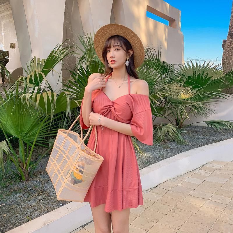 ワンピース水着 体型カバー水着 レディース ママ水着 背中開き