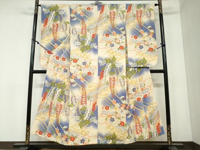 平和屋着物●アンティーク 大正ロマン 小振袖 立波草花文 正絹 DAAY5442ud