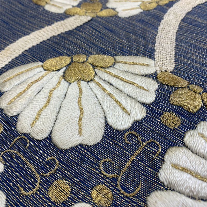 412an1◇セミアンティーク 名古屋帯 花 刺繍 金糸 昭和レトロ 大正ロマン◇状態良好