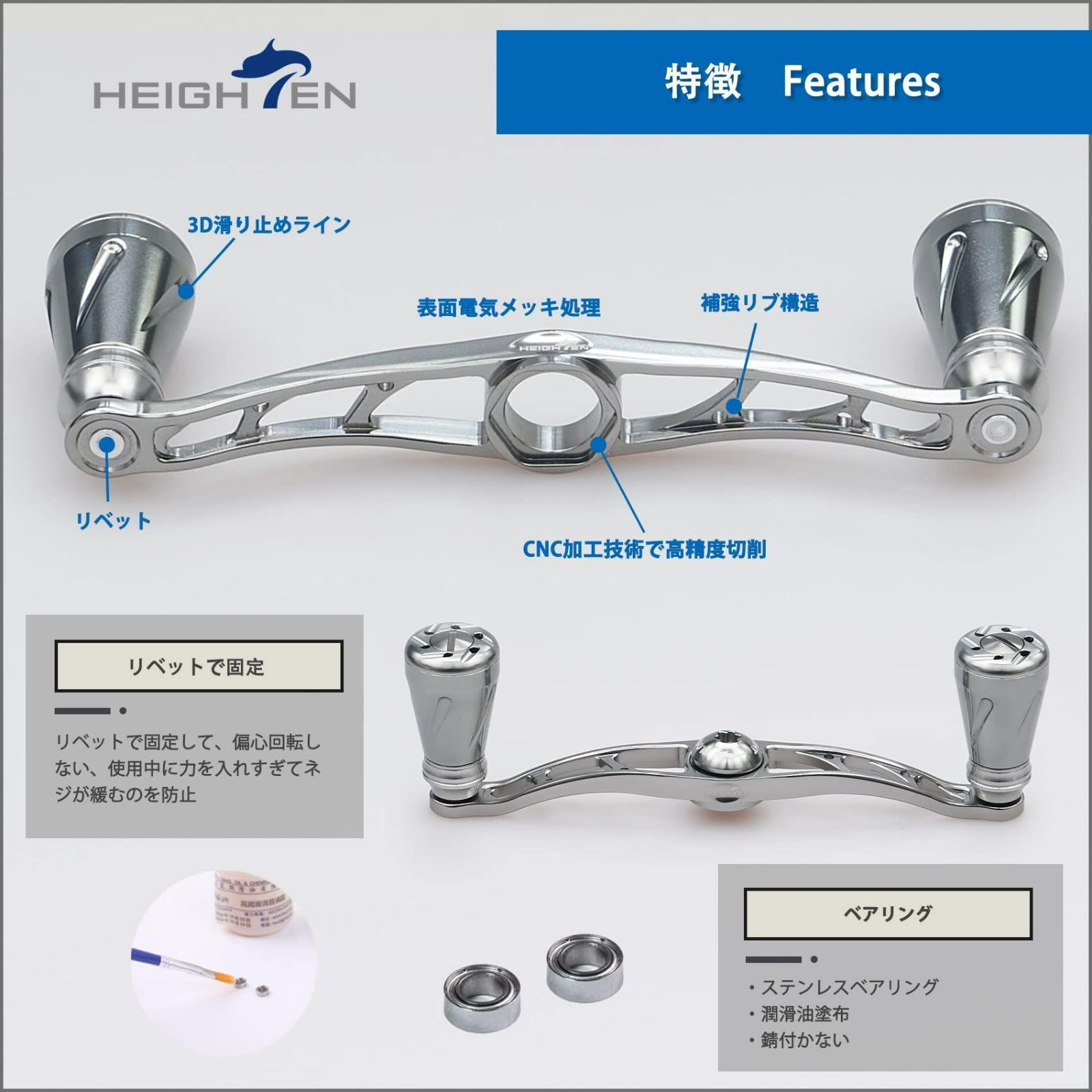 ガンメタル HEIGHTEN 115mm リール ハンドル シマノ ダイワ アブガルシア 通用 ベイトリール 用 Pillar Series ( ガンメタル) (159) - メルカリ