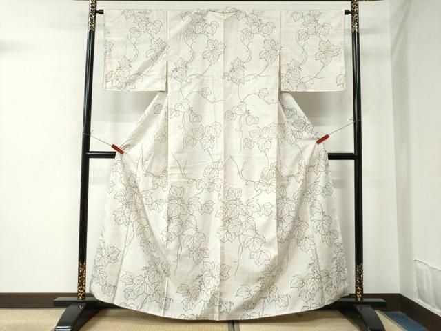 平和屋着物○石川県指定無形文化財 牛首紬 白山工房 手織り 葡萄蔦の葉  