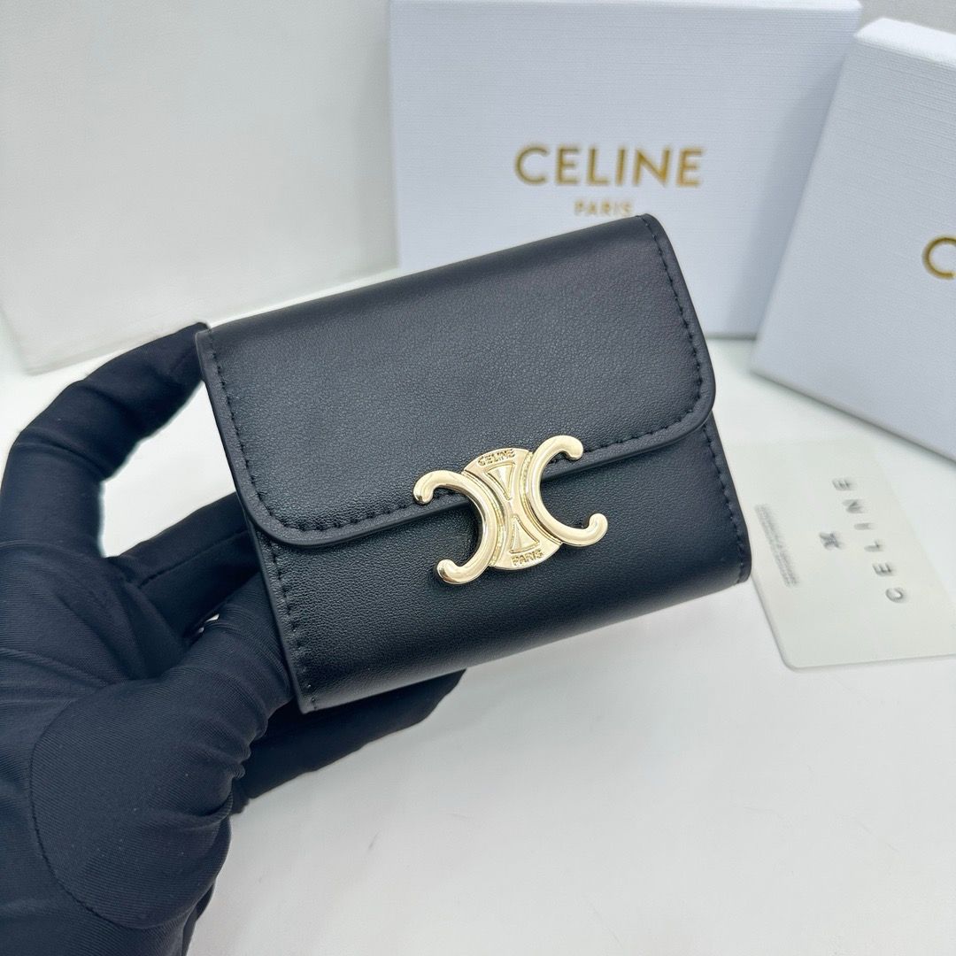 CELINE 三つ折り財布 ブルーグレー レザー（ブルー（青）系