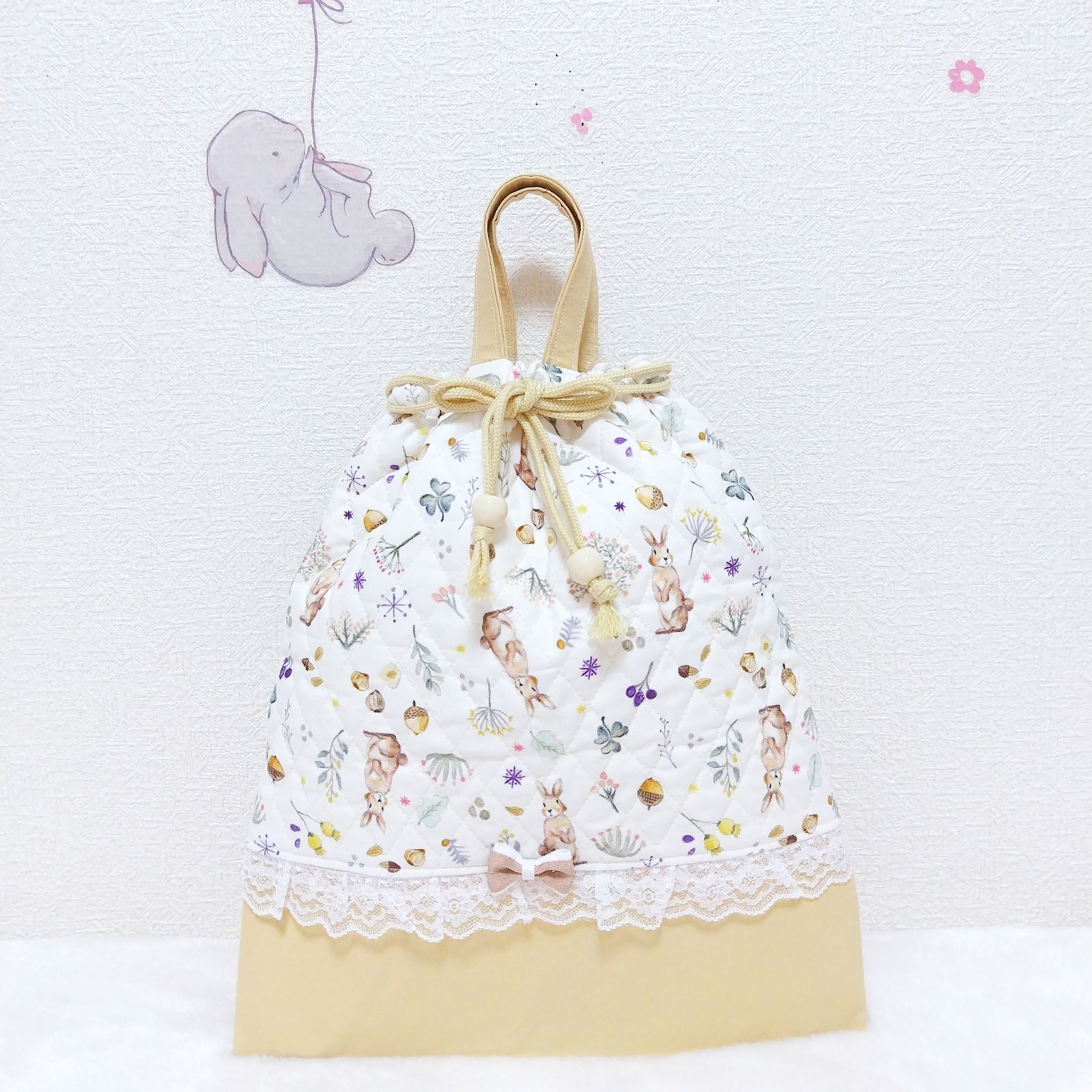【入園・入学準備】 うさぎラテ 3点セット レッスンバッグ／体操服袋／上履き袋 入園・入学準備】 うさぎラテ 3点セット レッスンバッグ／体操服