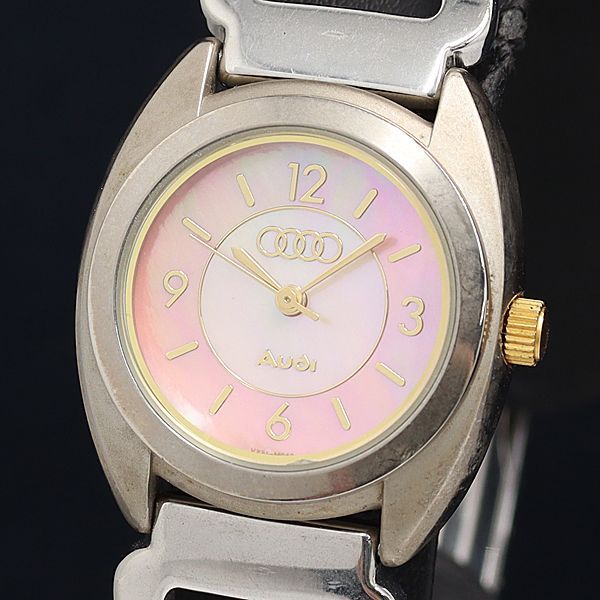 稼働 良品 QZ アウディ ピンクシェル文字盤 レディース腕時計