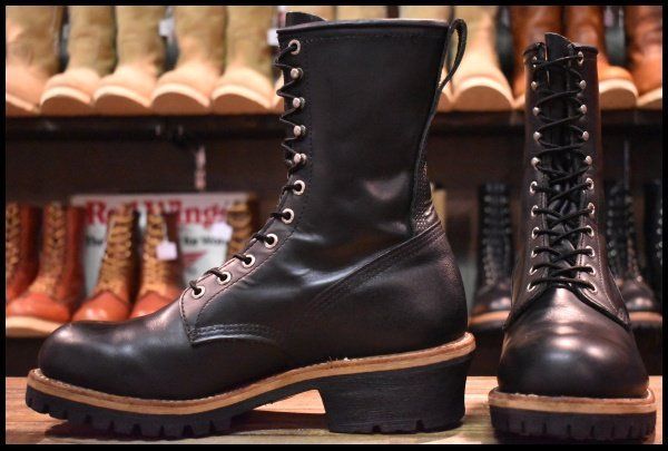 【9.5D 良品 07年】レッドウィング 2218 ロガー 黒 ブラッククローム スチールトゥ レースアップ ロング ブーツ redwing  HOPESMORE【EH195】