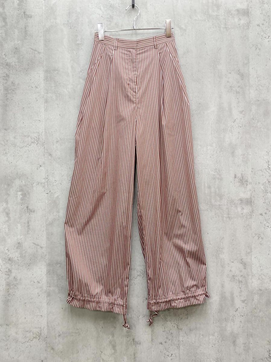 ETRE TOKYO エトレトウキョウ 1225220070-0 ストライプ ドロストヘム コットン パンツ sizeS|白ｘ茶 ◎レディース