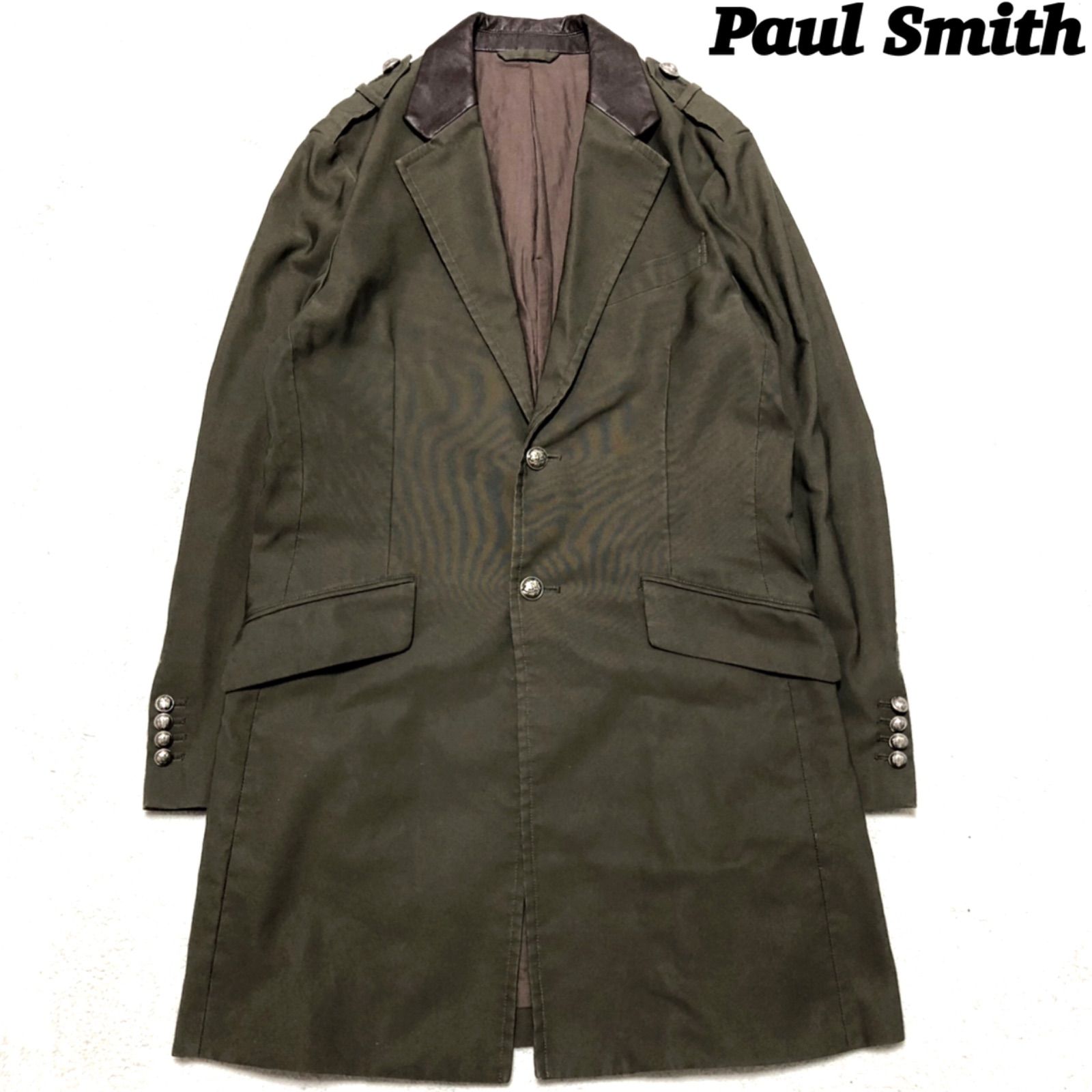 Paul Smith チェスターコート ナポレオンコート 襟レザー 牛革 メタル