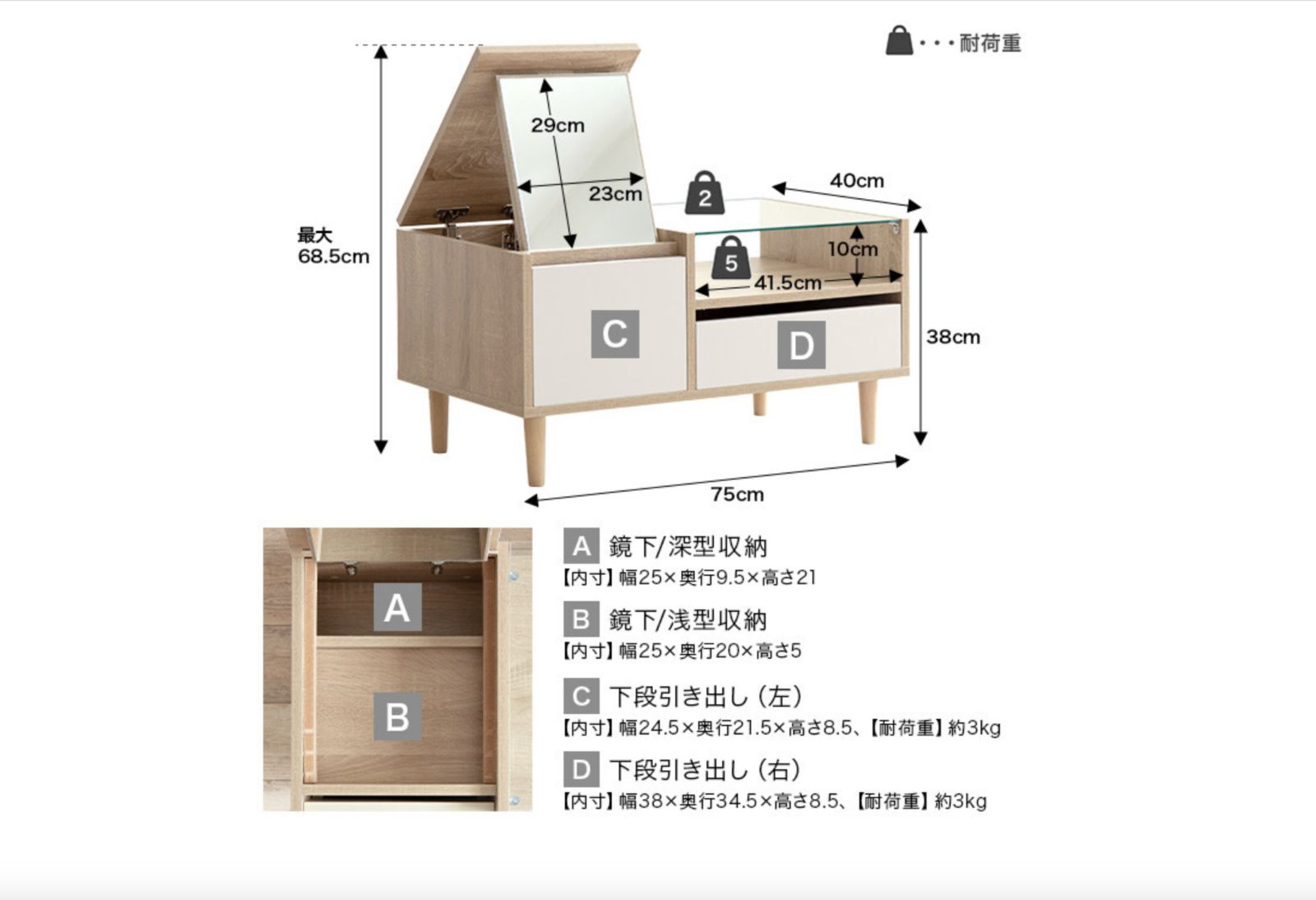 ディスプレイ収納付きドレッサーテーブル ドレッサーテーブル(ホワイト