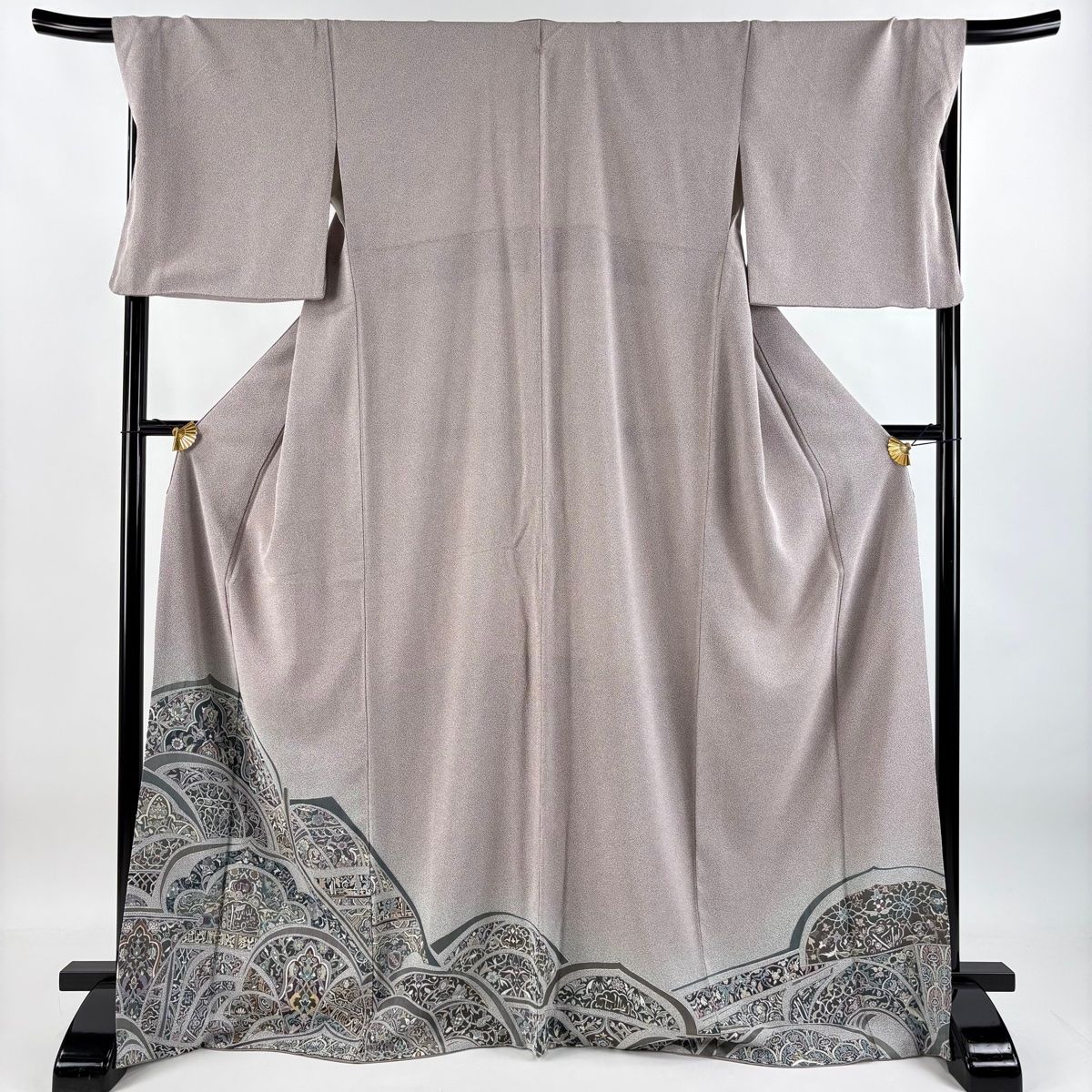 付下げ 身丈170cm 裄丈67.5cm L 袷 霜鳥忍 落款 草花 幾何学模様 ぼかし 薄紫 正絹 秀品 一つ紋