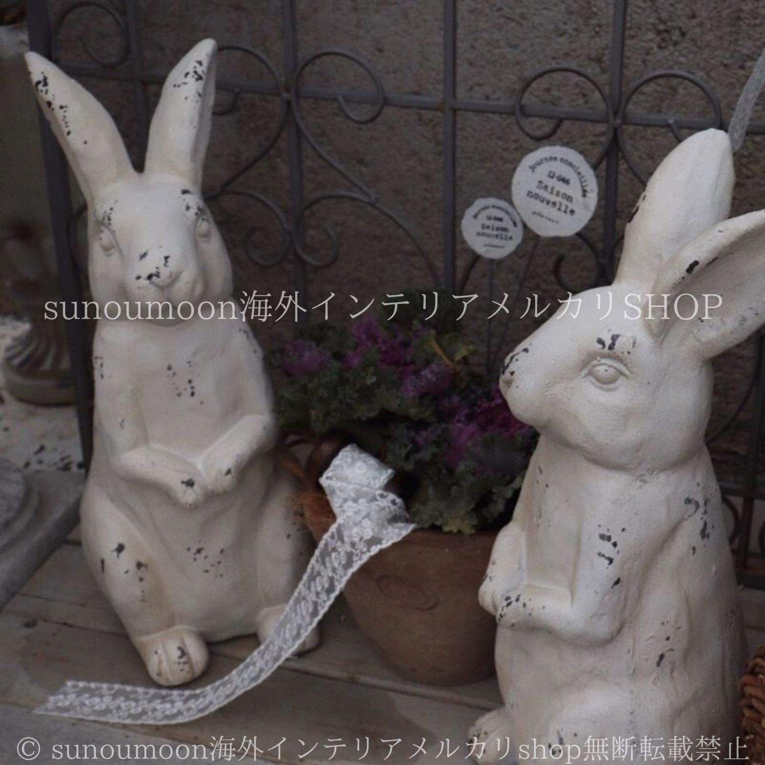うさぎ 置物 オブジェ ガーデンオーナメント ヴィンテージ調