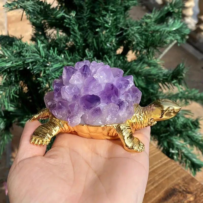 天然石 亀 カメ 天然 クリスタル アメジスト シトリン ローズ
