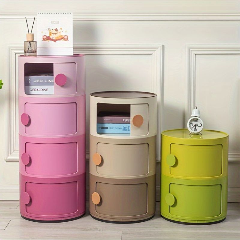 収納BOX 円柱 ラック 収納ボックス 3段 収納 ピンク プラスチック収納 リビングラック ラック キャビネット スライド式扉 リビング 子供部