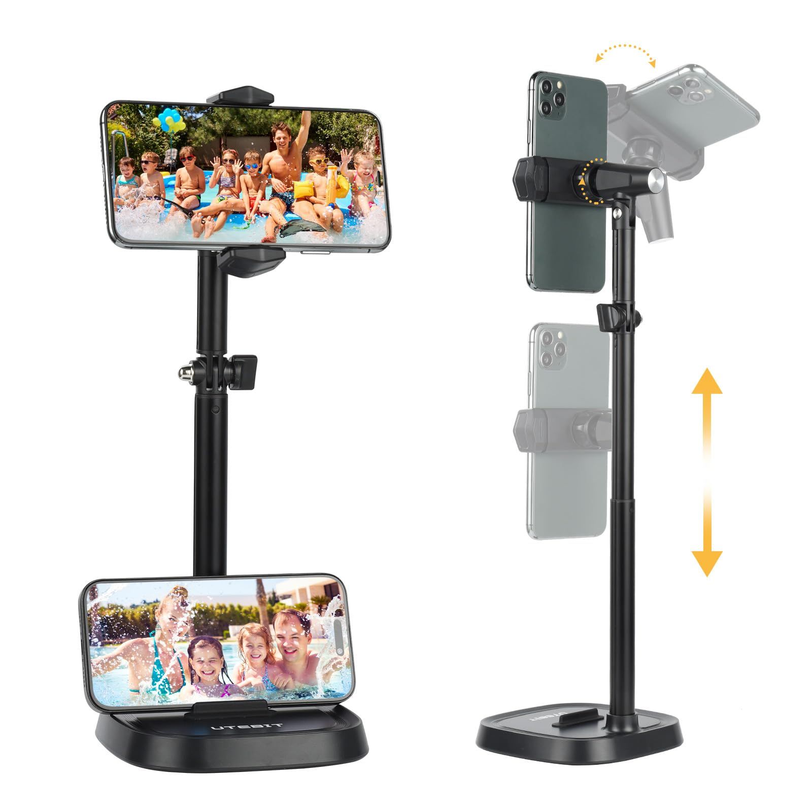 【特価商品】UTEBIT スマホスタンド 卓上 高さ調整 30-45cm 携帯スタンド 自由回転可能 横/縦置き 携帯 タブレット両用 スマホ撮影スタンド スマホホルダー 安定感 スマホ立て スマホ置き 滑り