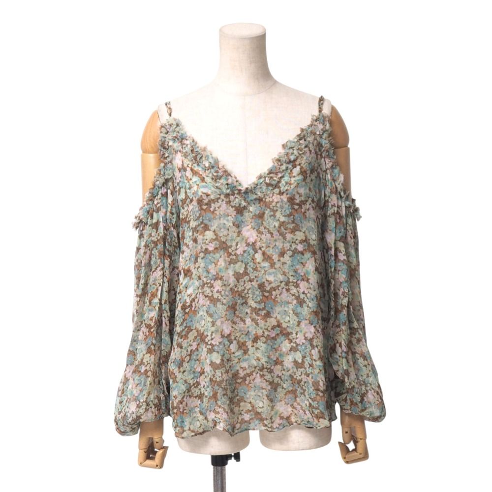 美品 STELLA McCARTNEY ステラマッカートニー フラワープリント シルク100％ 長袖 バンドカラー ブラウス 36 ピンク レディース 古着 中古 Stella McCartney - 美品 STELLA McCARTNEY ステラ