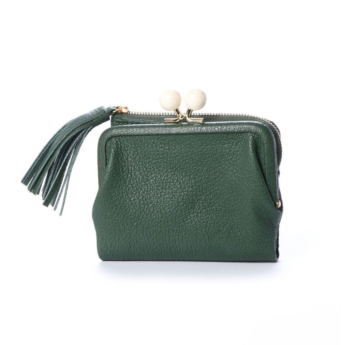 財布 ウォレット がま口 グリーン Perche ペルケ アクリル玉